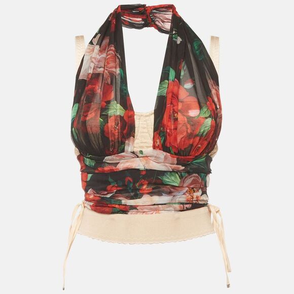 Dolce & Gabbana Tops - Dolce & Gabbana Multicolor Floral Print Marquisette And Chiffon Corset Top S